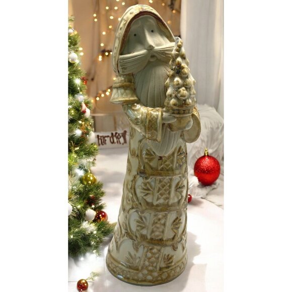 Vintage Santa Claus Figurine Holding Tree Christmas Decor Vintage Folk Art - Picture 1 of 9